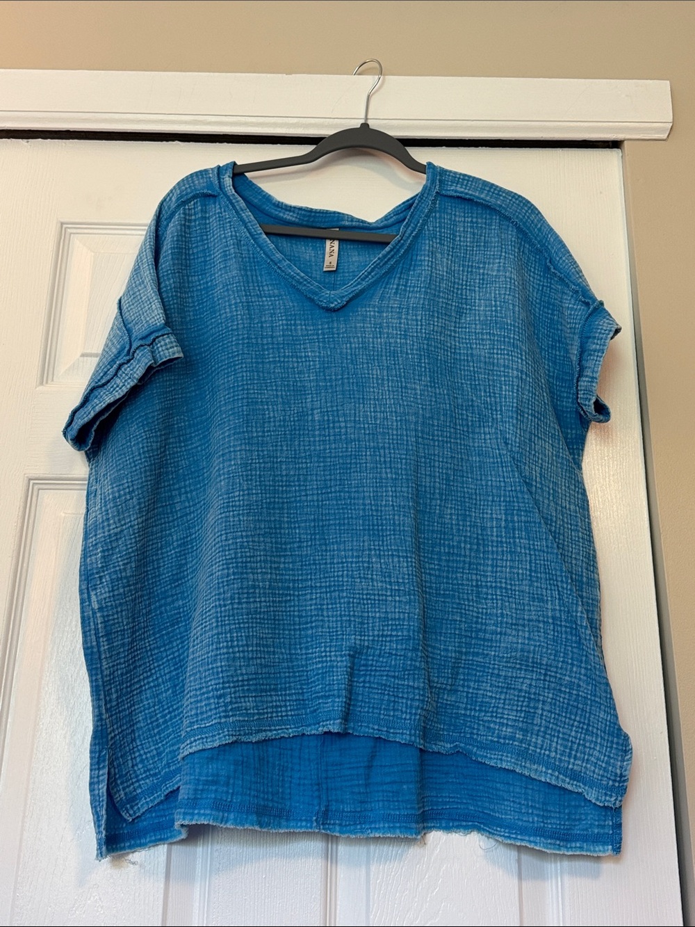 Zenana Outfitters Blue Gauze V-Neck Top